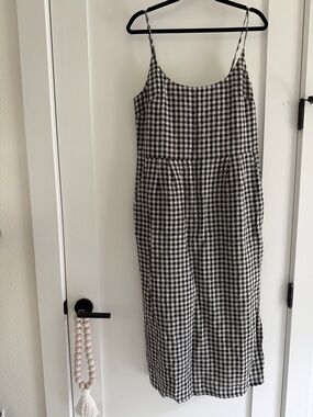 NWOT / Quince 100% European Linen Scoop Neck Midi Dress in Plaid